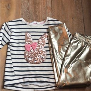 H&M Sequin Bunny Sweatshirt & Gold leggings